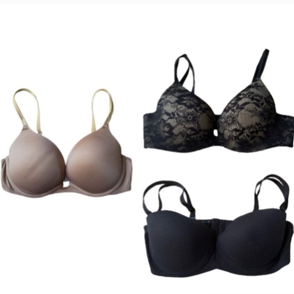 🌿Victoria's Secret Black & Tan Bra Trio Bundle [36C]🌿
